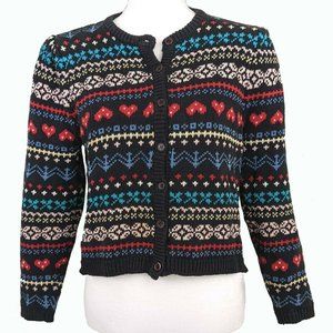 VTG Jayson Younger 100% Cotton Knit Nordic Pattern Women's LG Cardigan Sweater